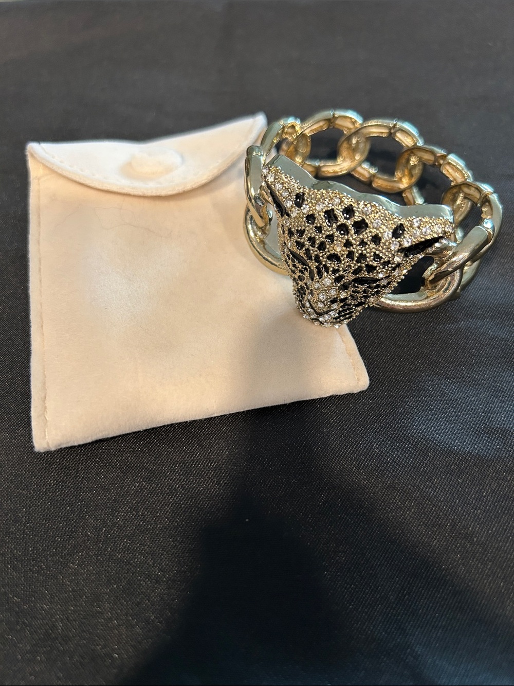 Cheetah Head Statement Bracelet | Silver & Gold Tone | Crystal Rhinestone Cuff - Picture 7 of 8